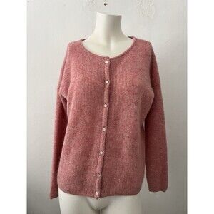 Sezane Gaspard Pink Wool Cardigan XS Winter Quiet Luxury Pearl Buttons Coquette